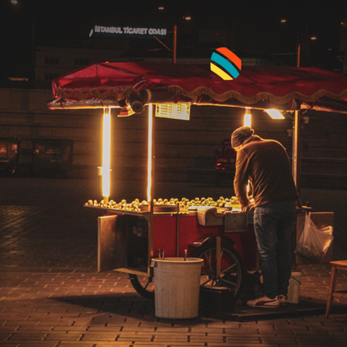 A man operating a food cart in Instanbul, Turkey 